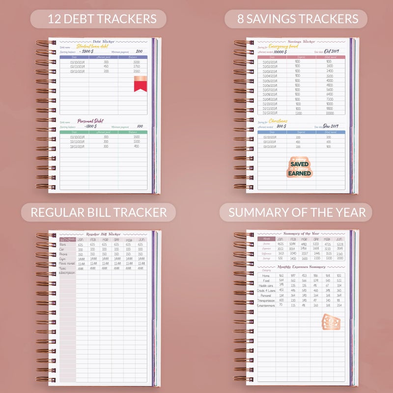 GoGirl Budget Planner & Monthly Bill Organizer â€“ Monthly Financial Book with Pockets. Expense Tracker Notebook Journal, Compact (Rose Gold) - Image 5